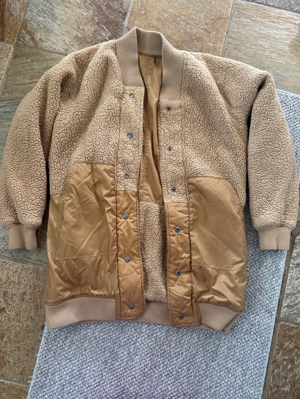 Woolrich Reversible Tan Teddy Sherpa Bomber Jacket